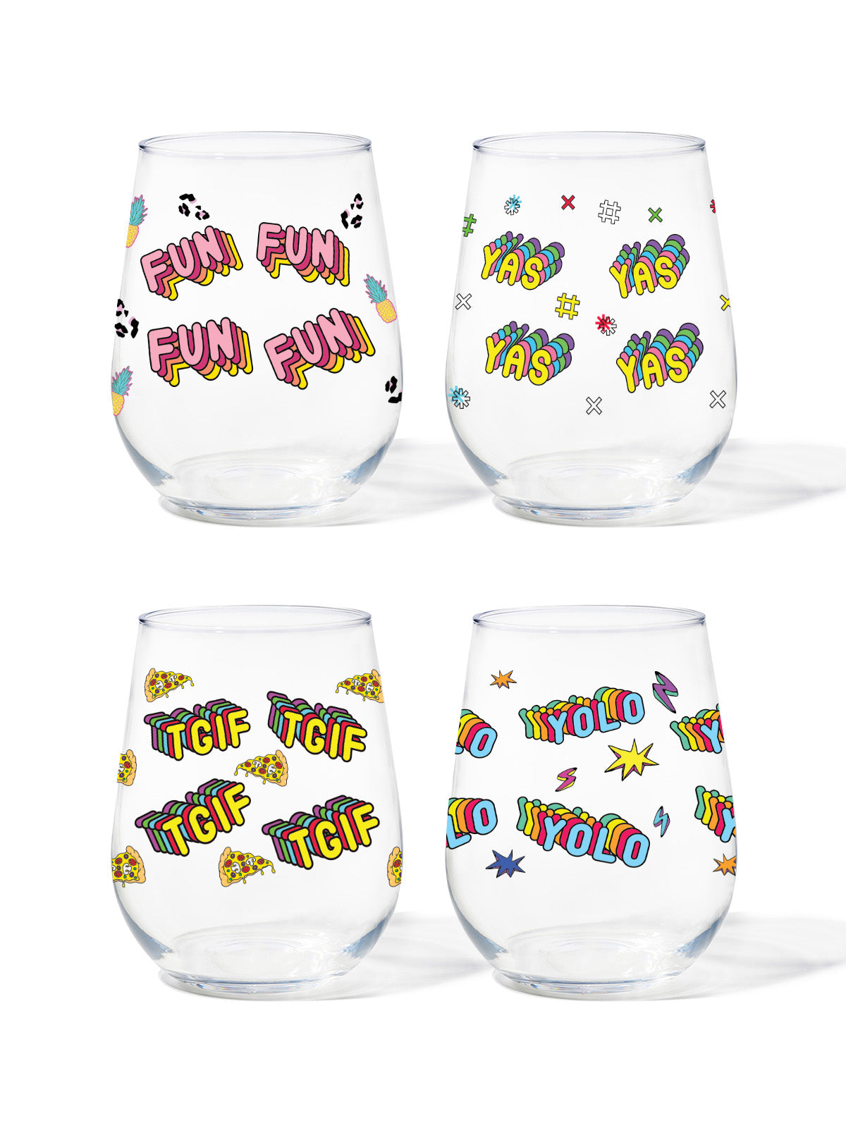 4 Pack | Good Vibe - RESERVE 16oz Stemless Wine Tritan Copolyester Glass | Shatterproof, Durable, Dishwasher Safe