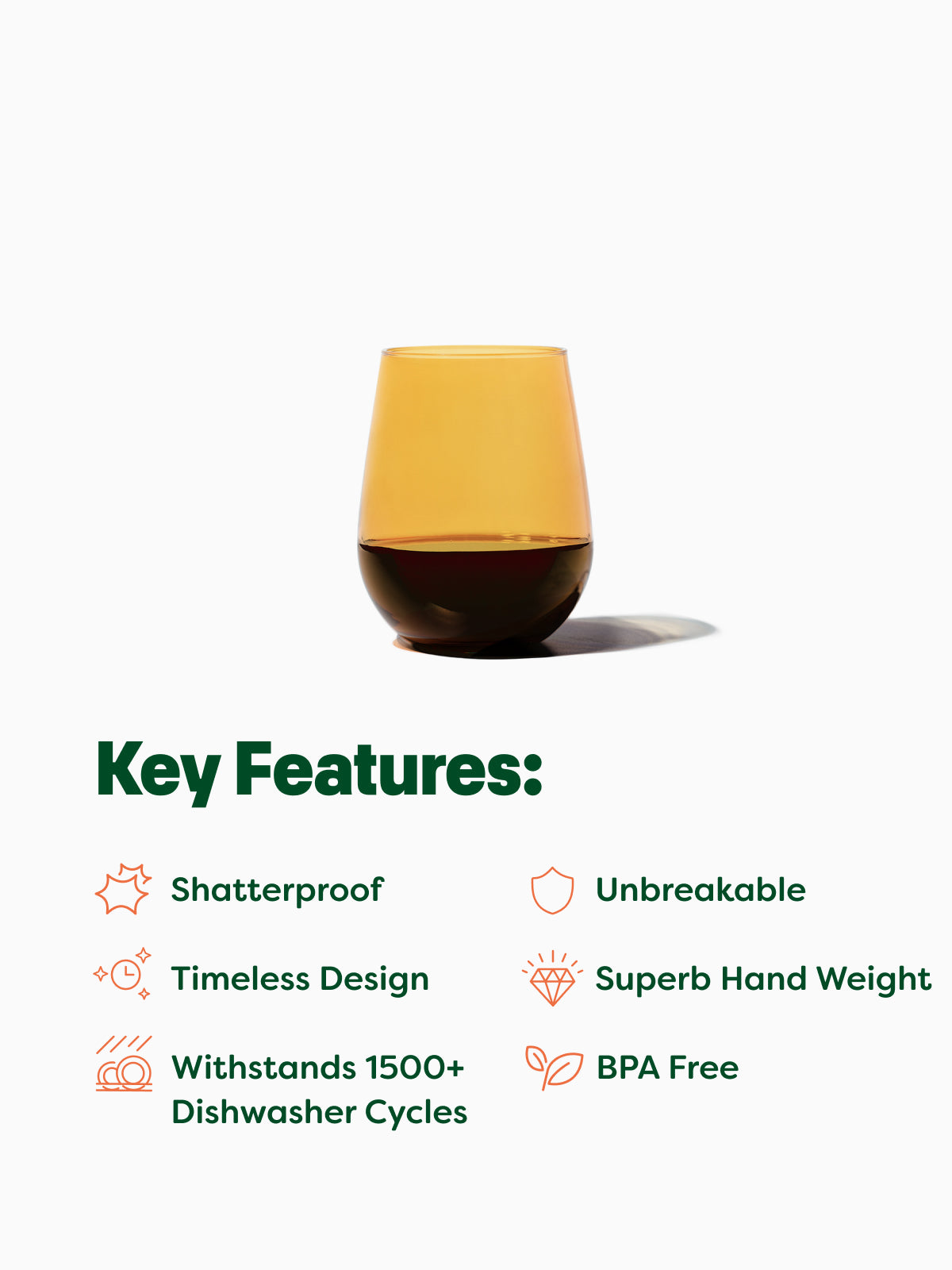 RESERVE 16oz Stemless Wine Color Series Tritan™ Copolyester Glass Amber - Bulk