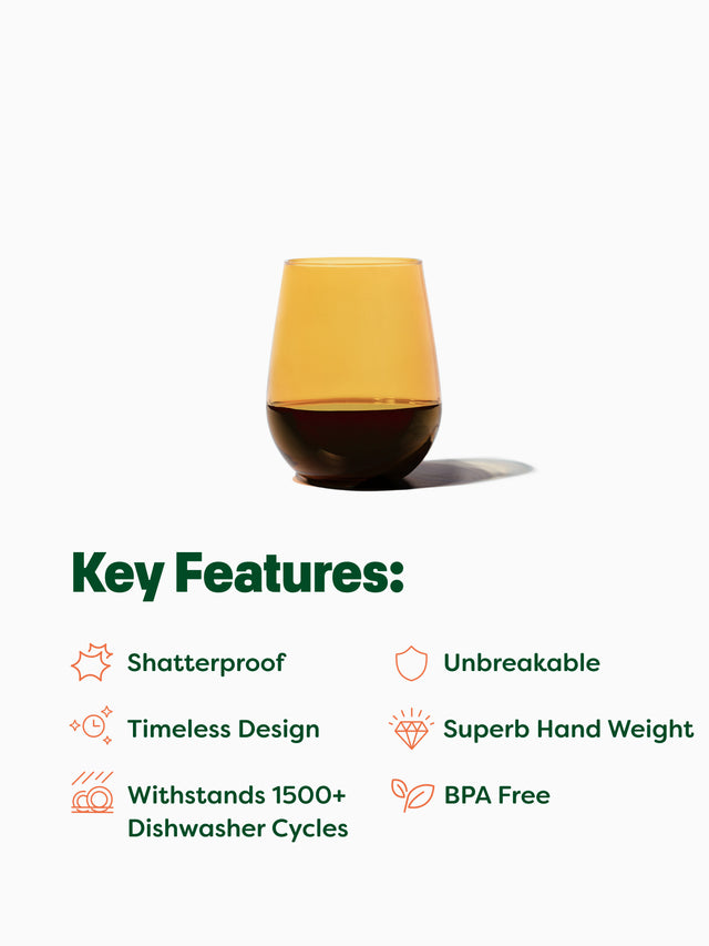 RESERVE 16oz Stemless Wine Color Series Tritan™ Copolyester Glass Amber - Bulk