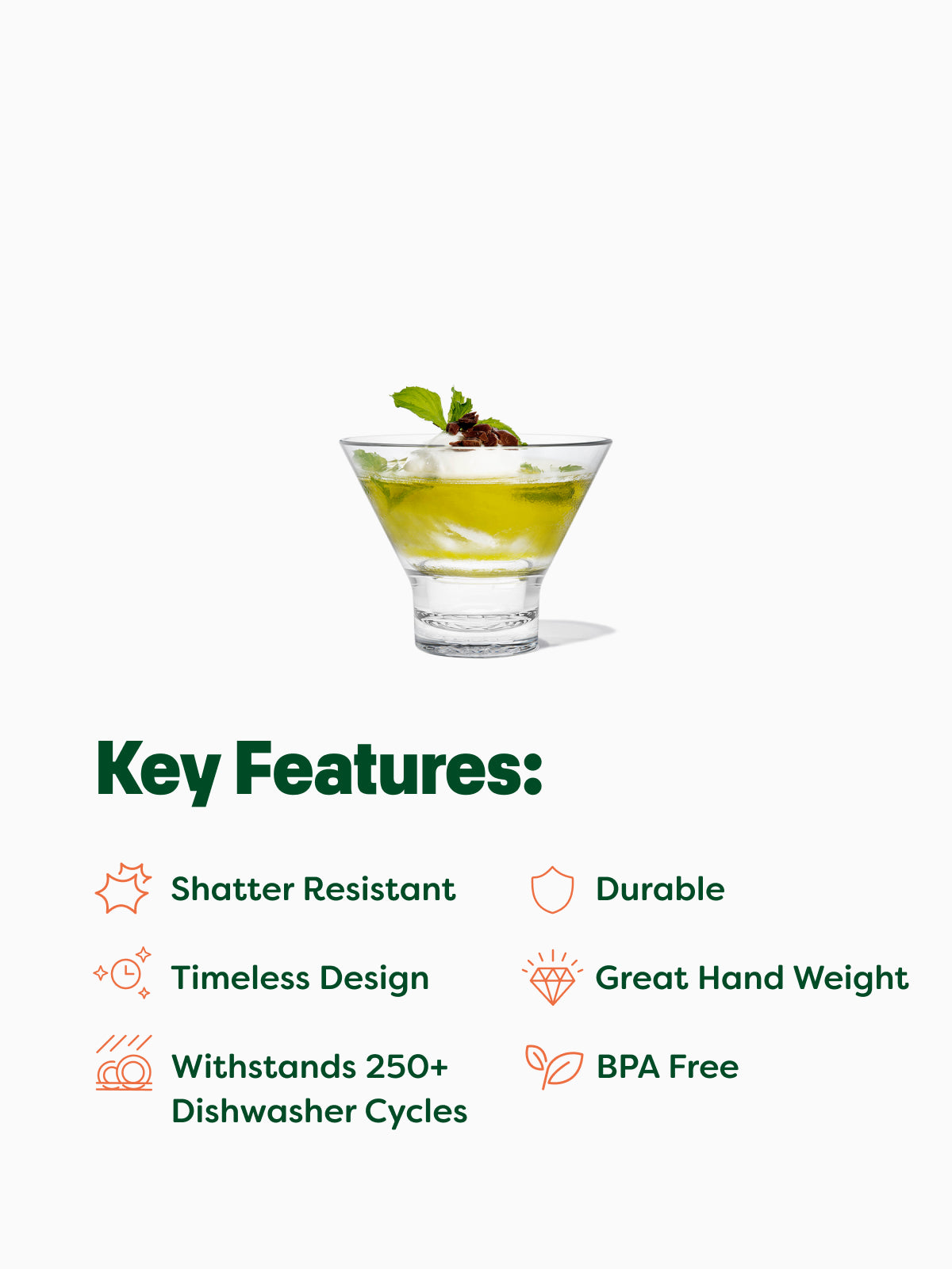 RESERVE 8oz Stemless Martini MS Copolyester Glass - Bulk