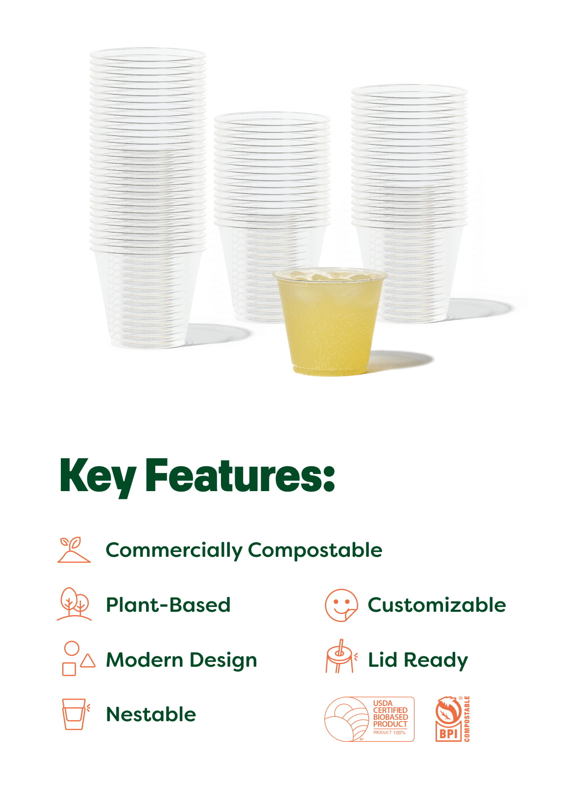 NATURAL 10oz Arena 96mm Compostable Cup - Bulk - 1000/Case