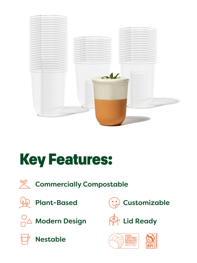 NATURAL 16oz Rounded Bottom Compostable Arc Cup - Bulk