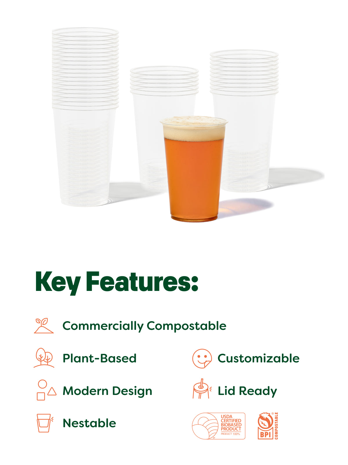 NATURAL 20oz Arena 96mm Compostable Cup & 96mm Sip Lid Bundle - Bulk