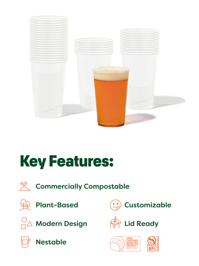 NATURAL 20oz Arena 96mm Compostable Cup & 96mm Sip Lid Bundle - Bulk