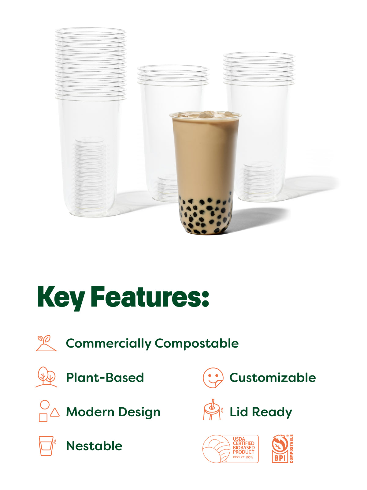 NATURAL 24oz Rounded Bottom Compostable Arc Cup - Bulk