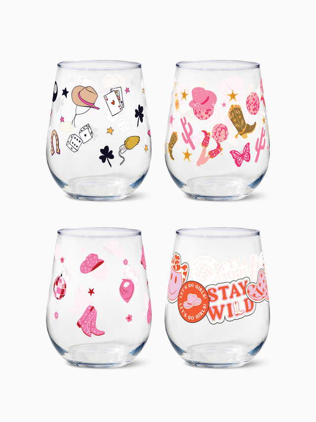 Western Disco Cowgirl - RESERVE 16oz Stemless Wine Tritan™ Copolyester Glass