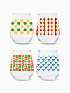 Abstract Christmas Pattern - RESERVE 16oz Stemless Wine Tritan™ Copolyester Glass