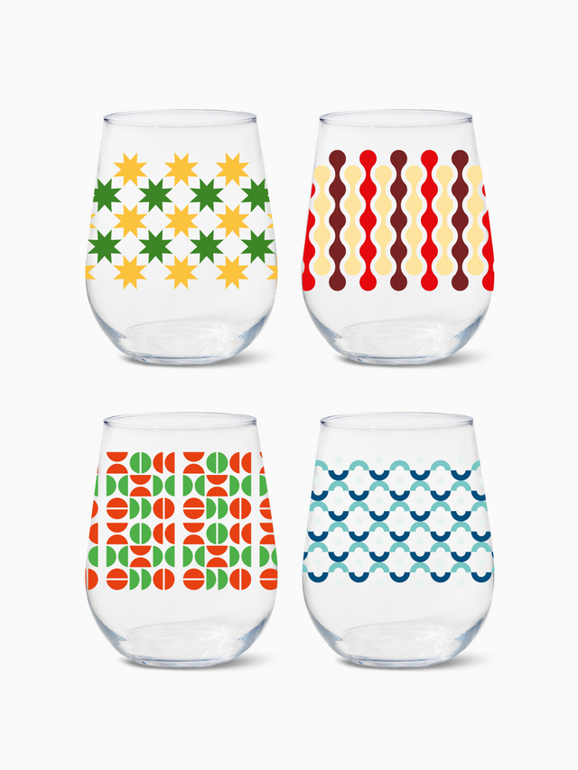 Abstract Christmas Pattern - RESERVE 16oz Stemless Wine Tritan™ Copolyester Glass