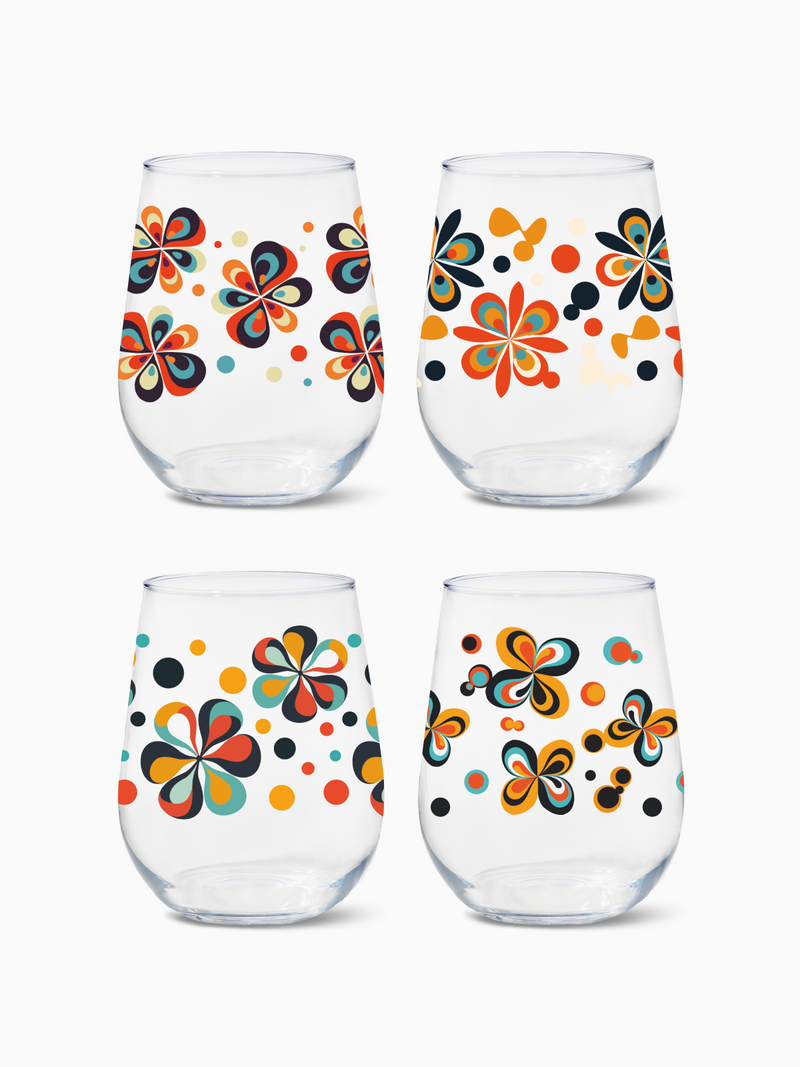 Retro Bloom - RESERVE 16oz Stemless Wine Tritan™ Copolyester Glass