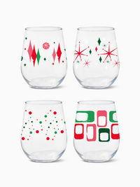 Retro Festive Pattern - RESERVE 16oz Stemless Wine Tritan™ Copolyester Glass