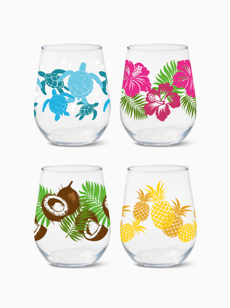 Tropical Oasis - RESERVE 16oz Stemless Wine Tritan™ Copolyester Glass