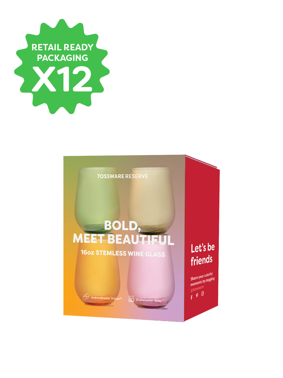 RESERVE 16oz Stemless Wine Color Series Tritan™ Copolyester Glass Mixed Set - Bulk