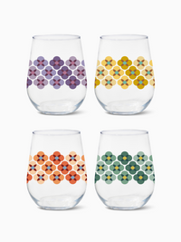 70's Flower Pattern - RESERVE 16oz Stemless Wine Tritan™ Copolyester Glass