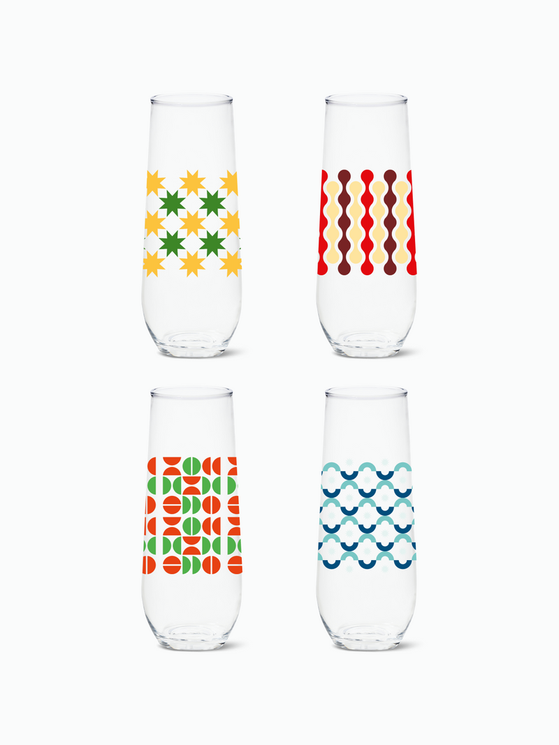 Abstract Christmas Pattern - RESERVE 9oz Stemless Champagne Tritan™ Copolyester Glass