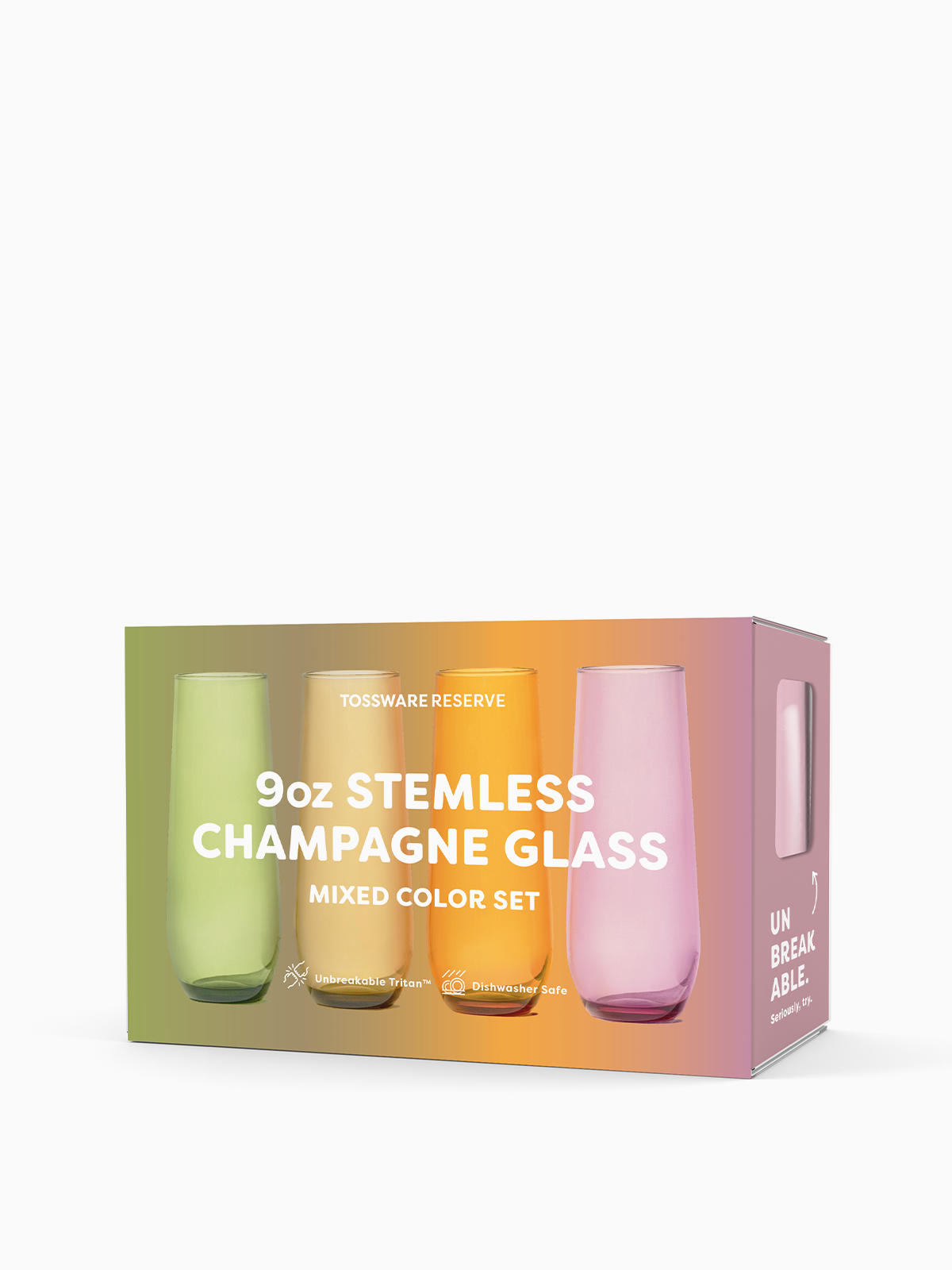 MSRP RESERVE 9oz Stemless Champagne Tritan™ Copolyester Glass - Mixed Color Set