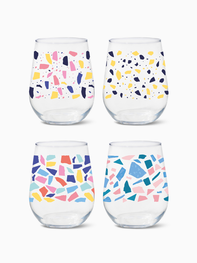 Colorful Terrazzo - RESERVE 16oz Stemless Wine Tritan™ Copolyester Glass