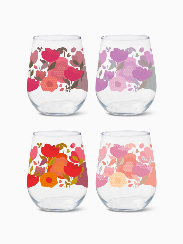 Crimson Blooms - RESERVE 16oz Stemless Wine Tritan™ Copolyester Glass