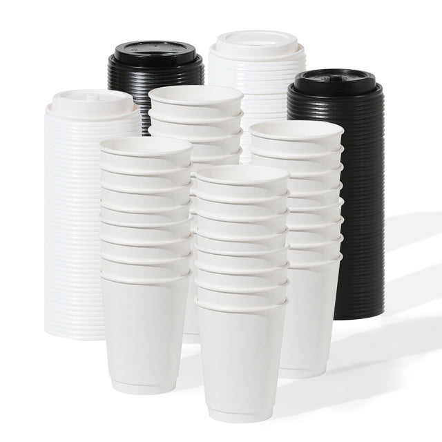GO 12oz Double Wall Paper White Cup Bundle with Lids