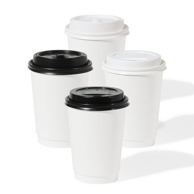 GO 12oz Double Wall Paper White Cup Bundle with Lids
