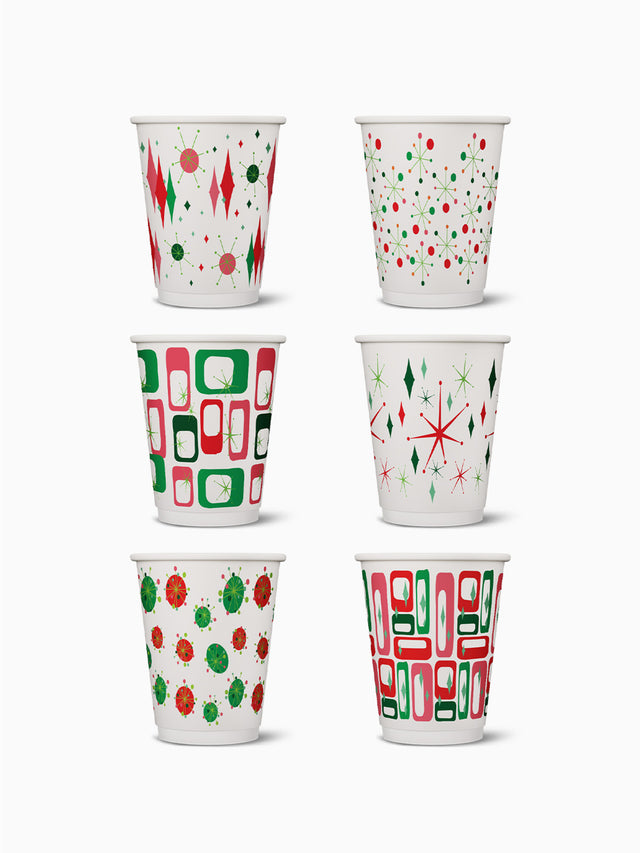 Retro Festive Pattern - Go 12oz Double Wall Paper Cup