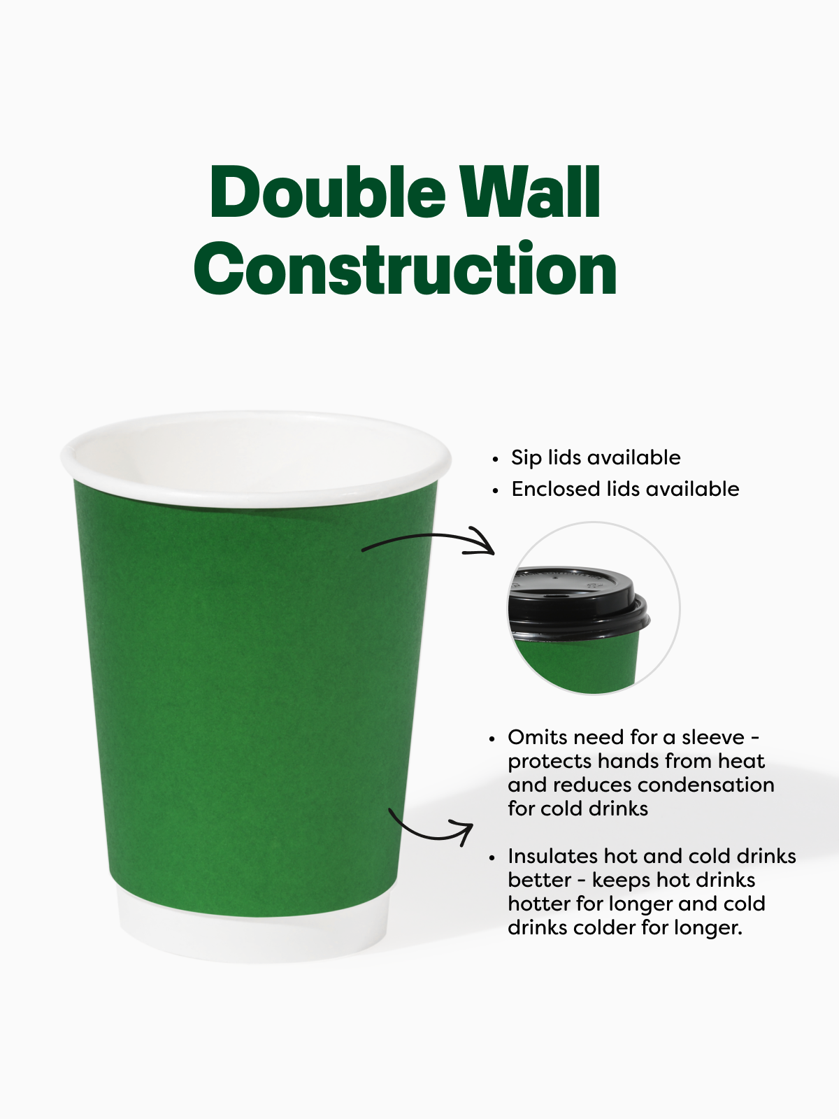 GO 12oz Double Wall Paper Pine Green Cup Bundle with Lids