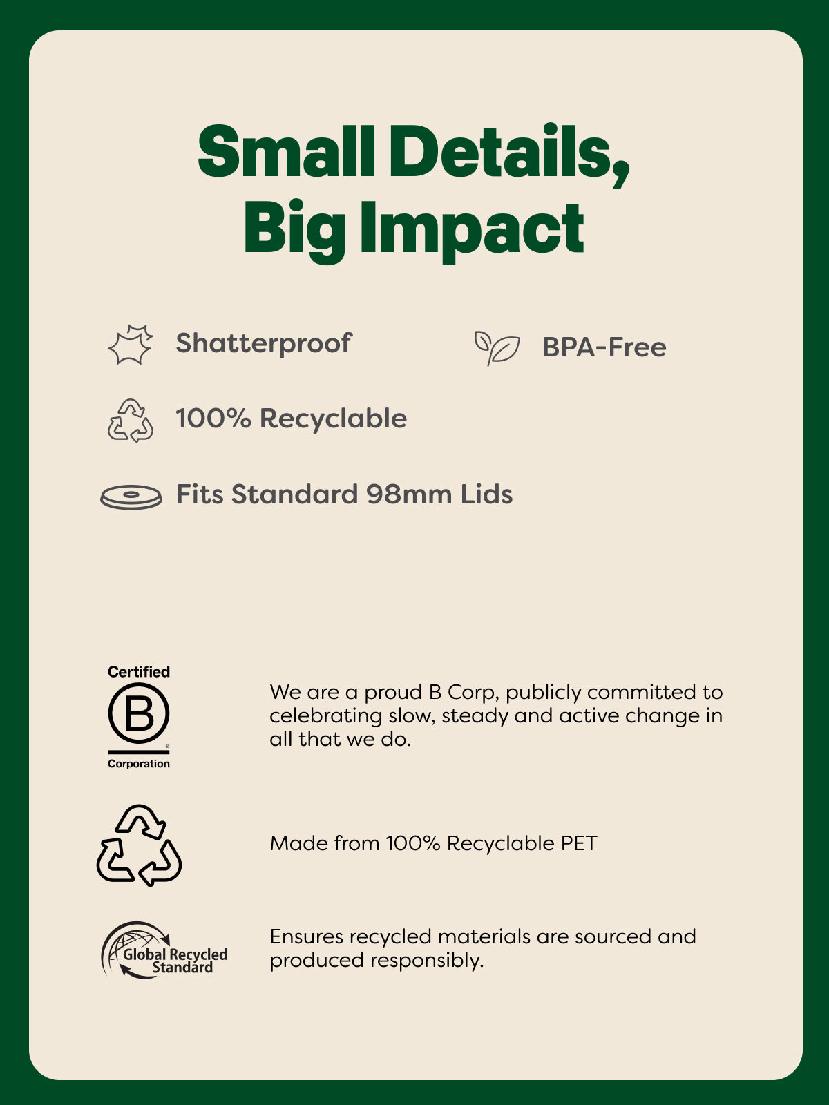 NATURAL 20oz Rounded Bottom Compostable Arc 98mm Cup