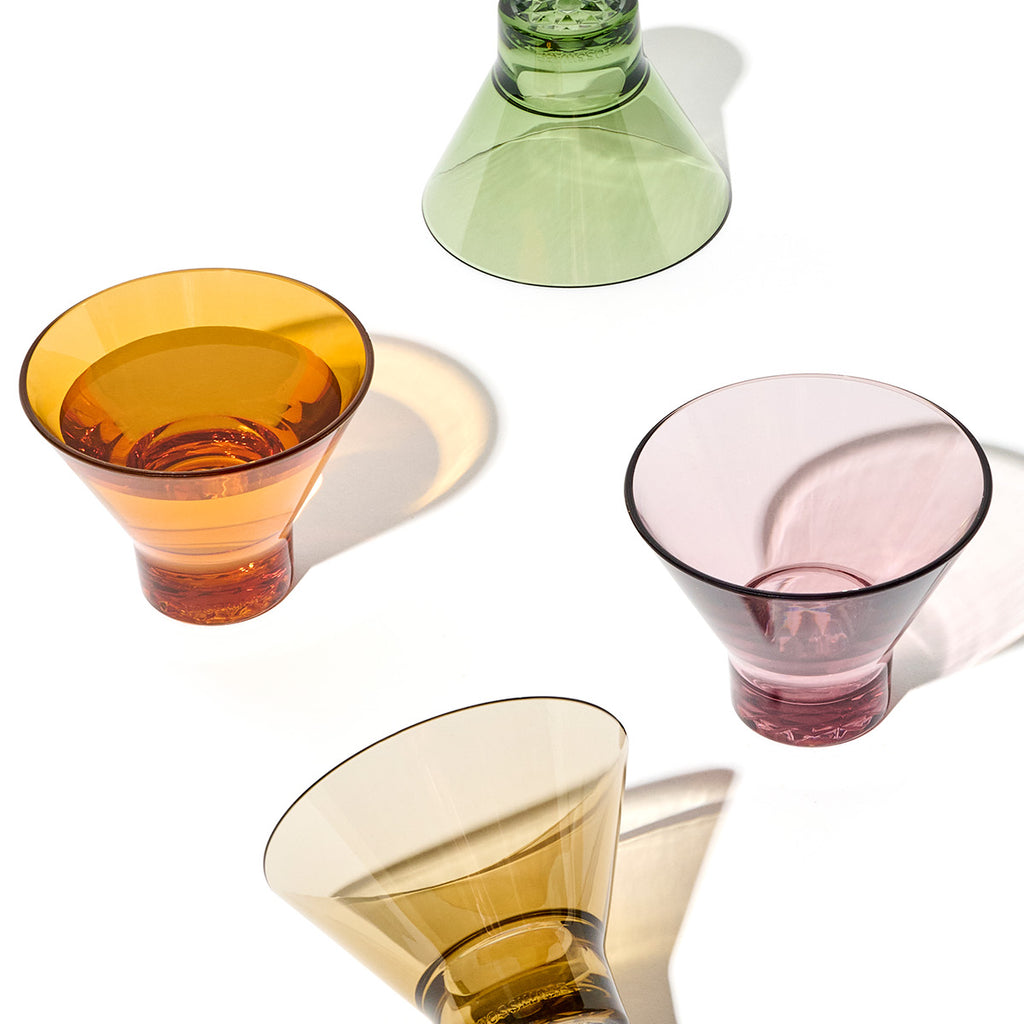 Assorted Colors Glass Martini Drink Set Textured Cone Footed 
