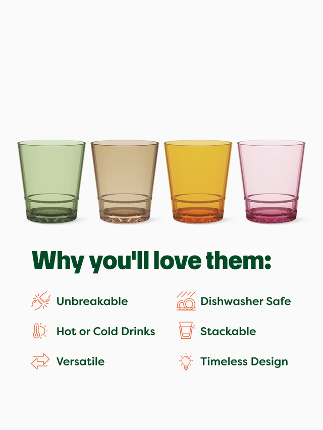 12 pc unbreakable tumblers RESERVE 12oz Diamond Double Old Fashioned