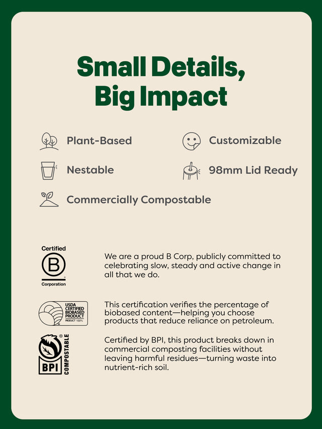 NATURAL 12oz Short Compostable Arc 98mm Cup - Bulk - 1000/Case