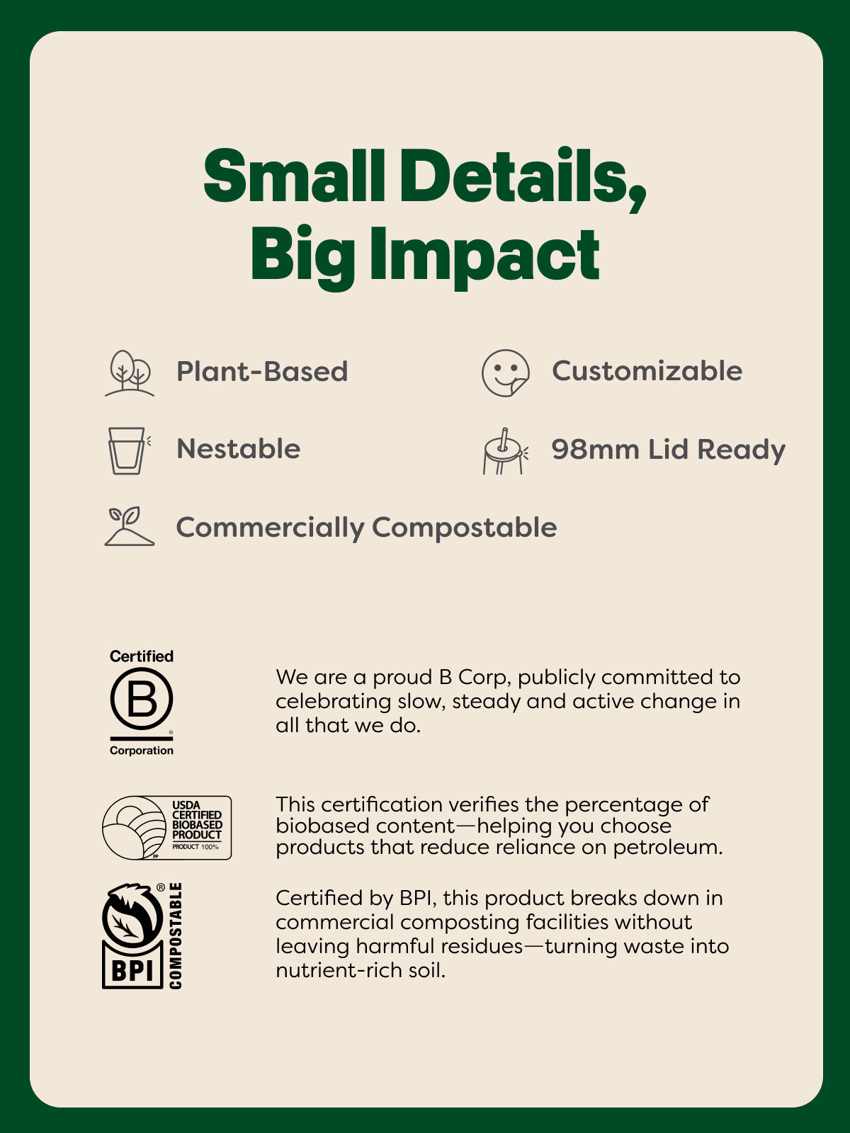 BPI Compostable Print - NATURAL 16oz Classic 98mm - Bulk