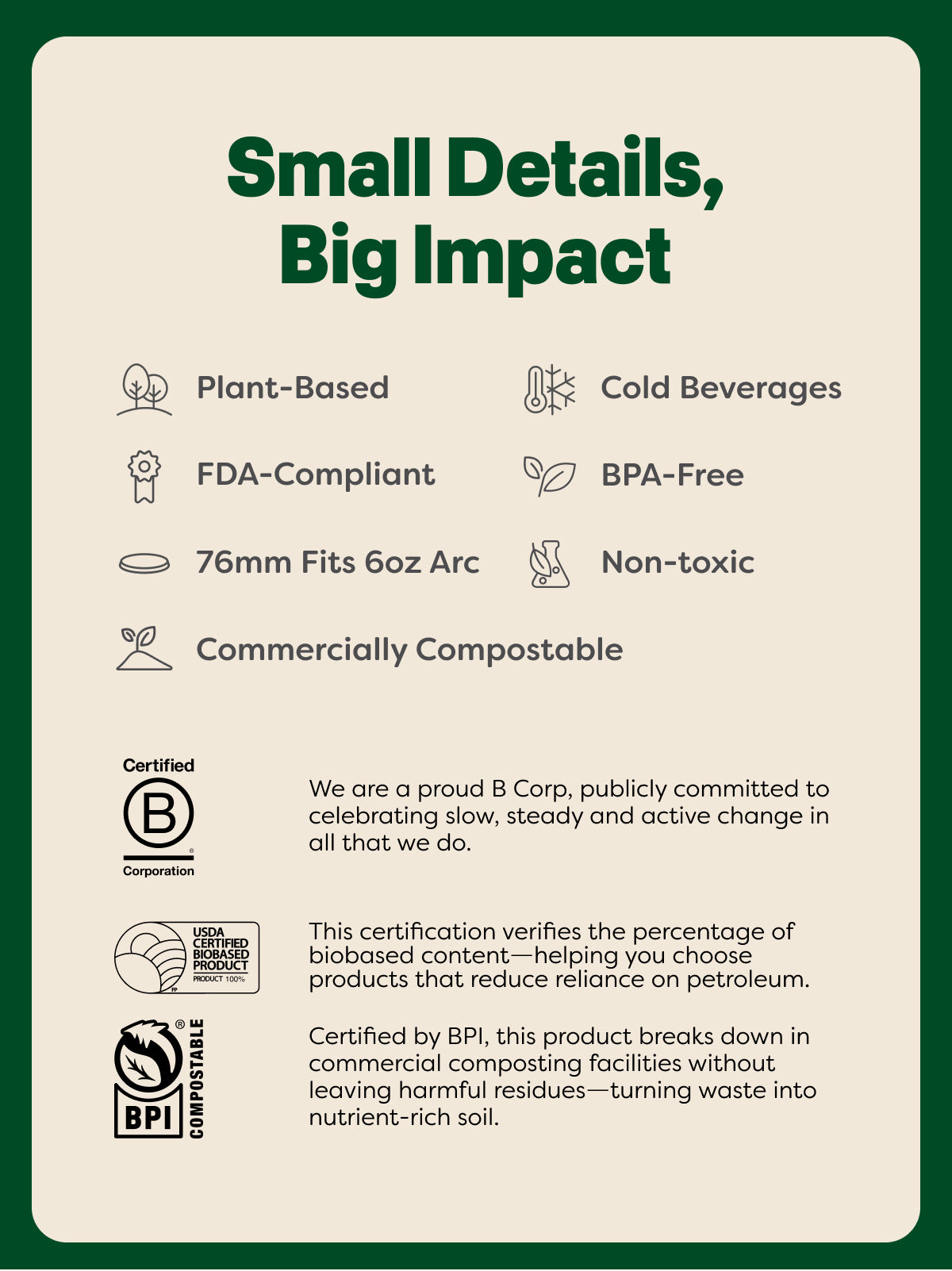 NATURAL 76mm Compostable Flat Lid - Bulk