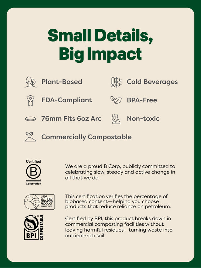 NATURAL 76mm Compostable Flat Lid - Bulk