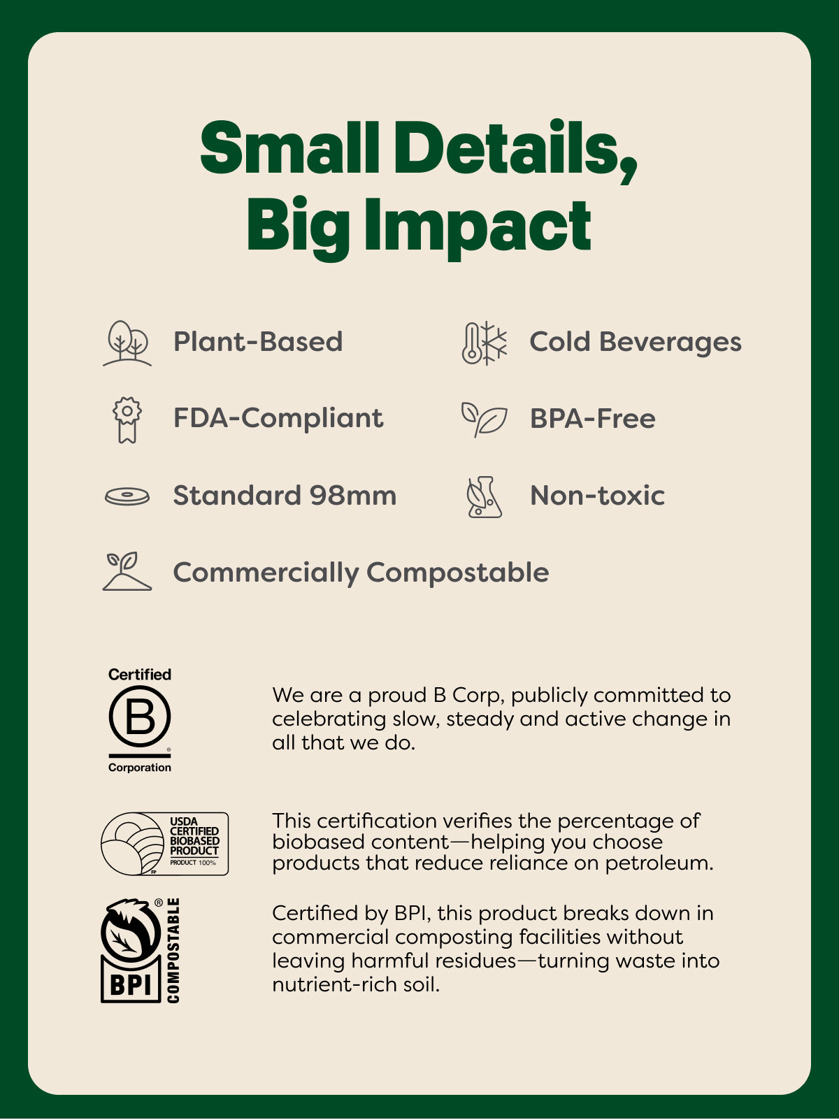 NATURAL 'Classic' 98mm Compostable Lids - Bulk