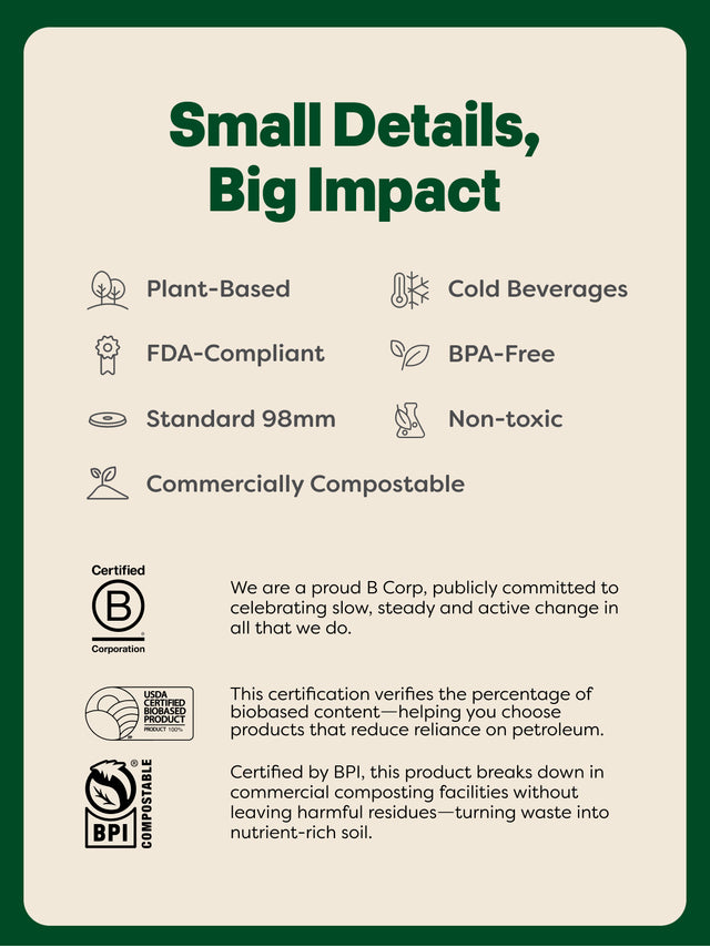 NATURAL 'Classic' 98mm Compostable Lids - Bulk