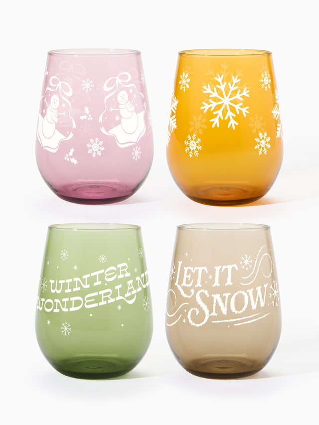 Winter Wonderland - RESERVE 16oz Stemless Wine Color Series Tritan™ Copolyester Glass Mixed Set