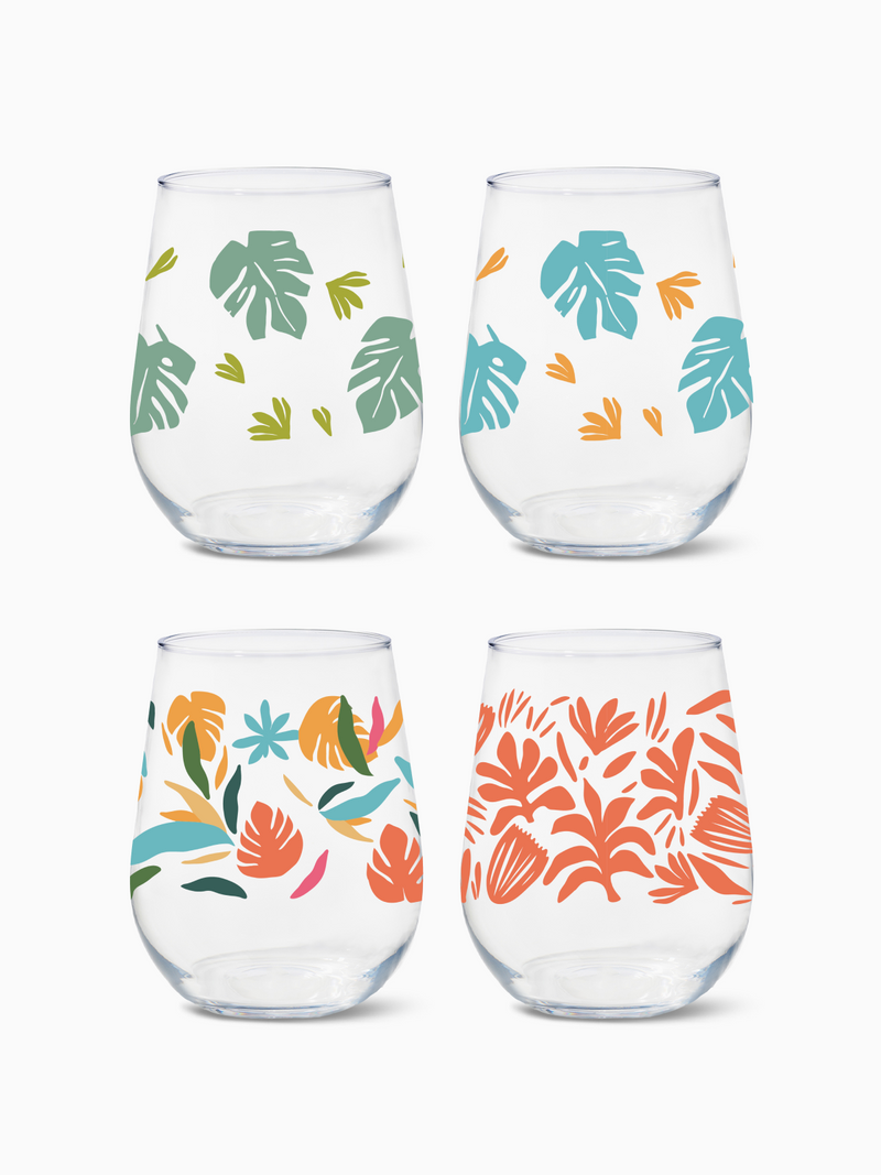 Tropical Abstract - RESERVE 16oz Stemless Wine Tritan™ Copolyester Glass